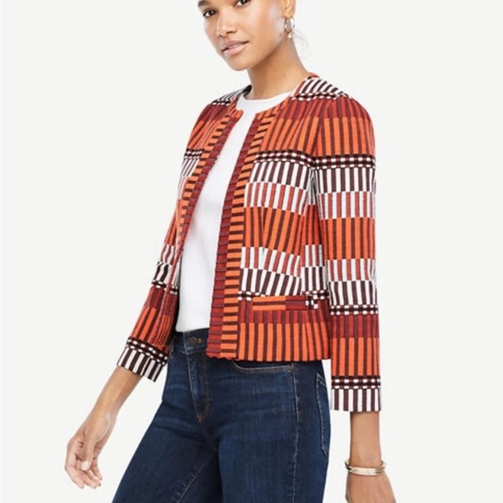 Ann Taylor Mala Stripe Tapestry Cotton Blend Blazer Jacket 14 - Picture 2 of 5